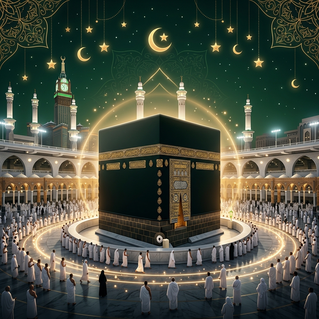 Ilustrasi Perjalanan Ibadah Suci Ka'bah Haji dan Umrah Bank Syariah Indonesia
